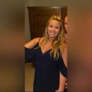 Lulus dark blue maxi with spaghetti strap and off shoulder